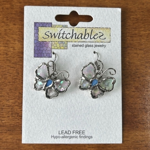 Switchablez Jewelry - Switchablez Stained Glass Silvertone Butterfly Earrings